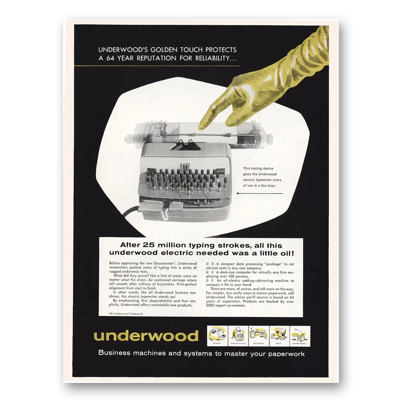 1959 Underwood Typewriter Golden Touch Vintage Magazine Print Ad