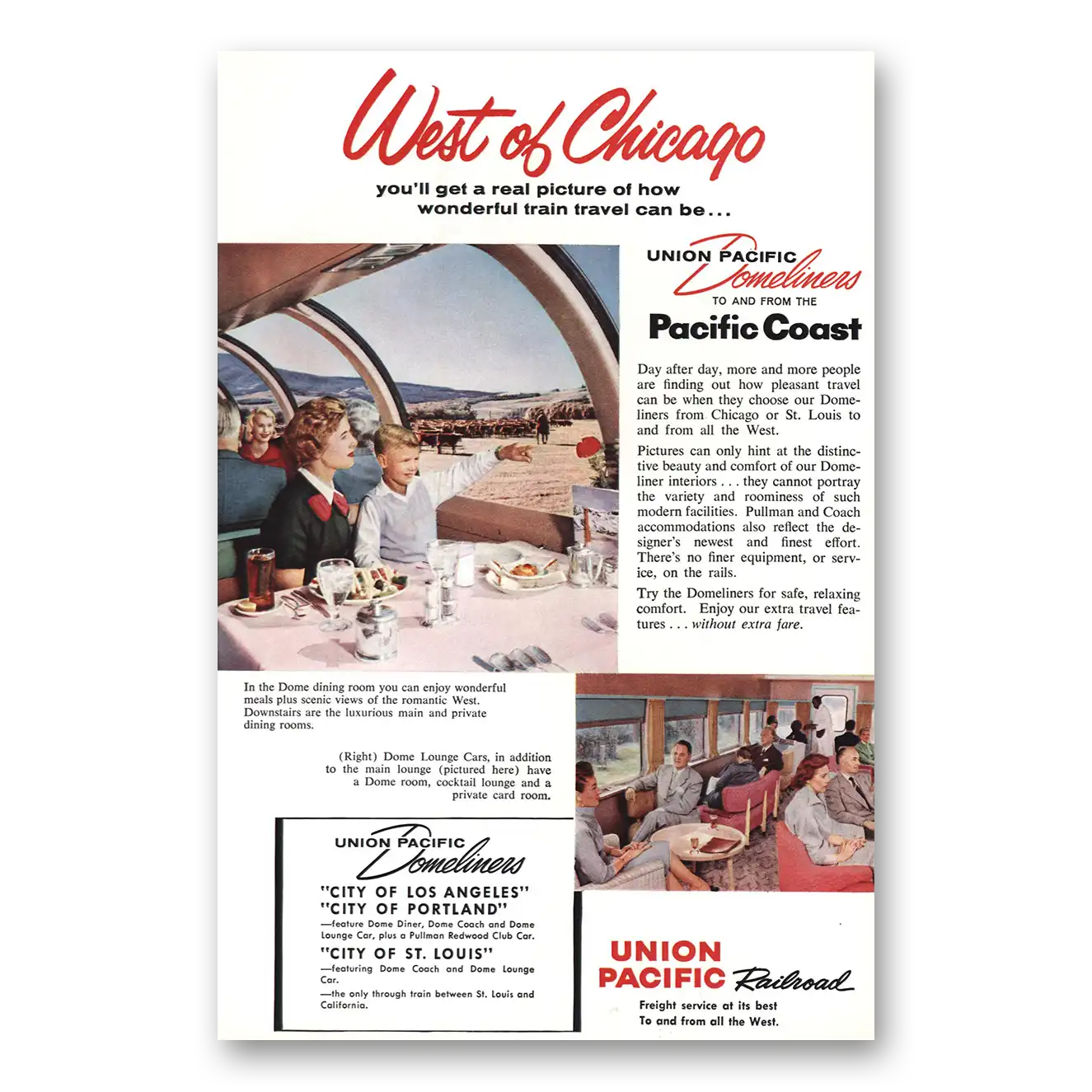 1959 Union Pacific Railroad Domeliners West of Chicago Vintage Magazine Print Ad