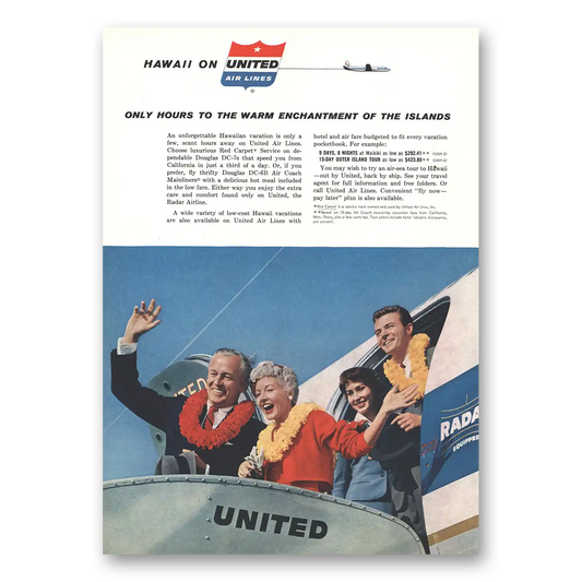 1959 United Airlines Warm Enchantment of the Islands Vintage Magazine Print Ad