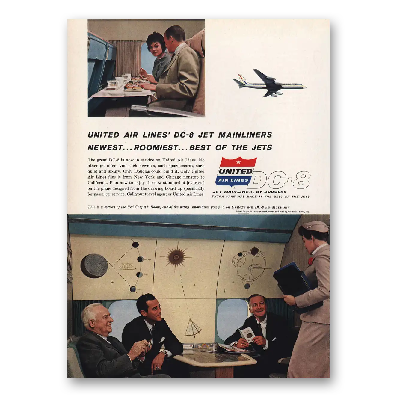 1959 United Airlines DC8 Jet Mainliners Vintage Magazine Print Ad