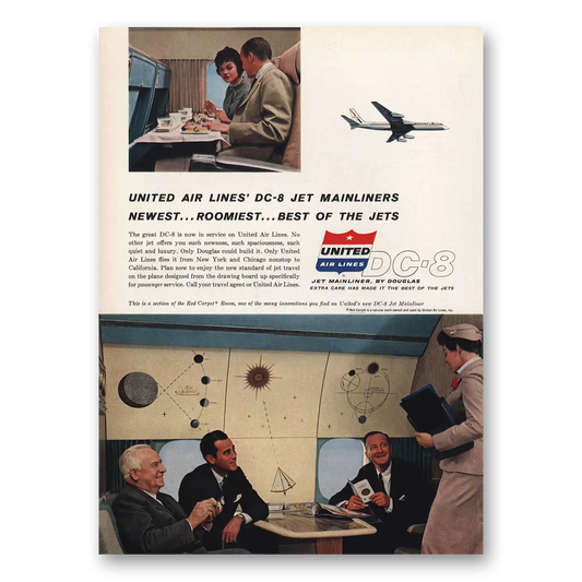 1959 United Airlines DC8 Jet Mainliners Vintage Magazine Print Ad