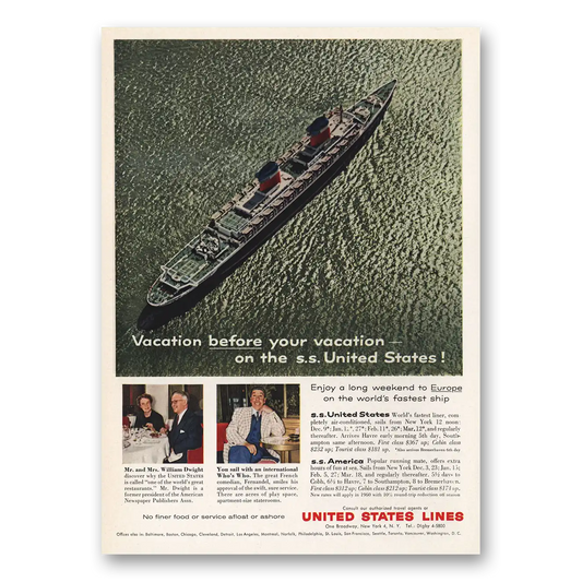 1959 United States Lines Vacation Before SS United States Vintage Magazine Print Ad