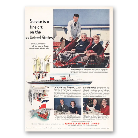 1959 United States Lines Service Is a Fine Art Vintage Magazine Print Ad