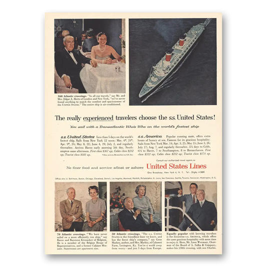 1959 United States Lines Experienced Travelers Vintage Magazine Print Ad