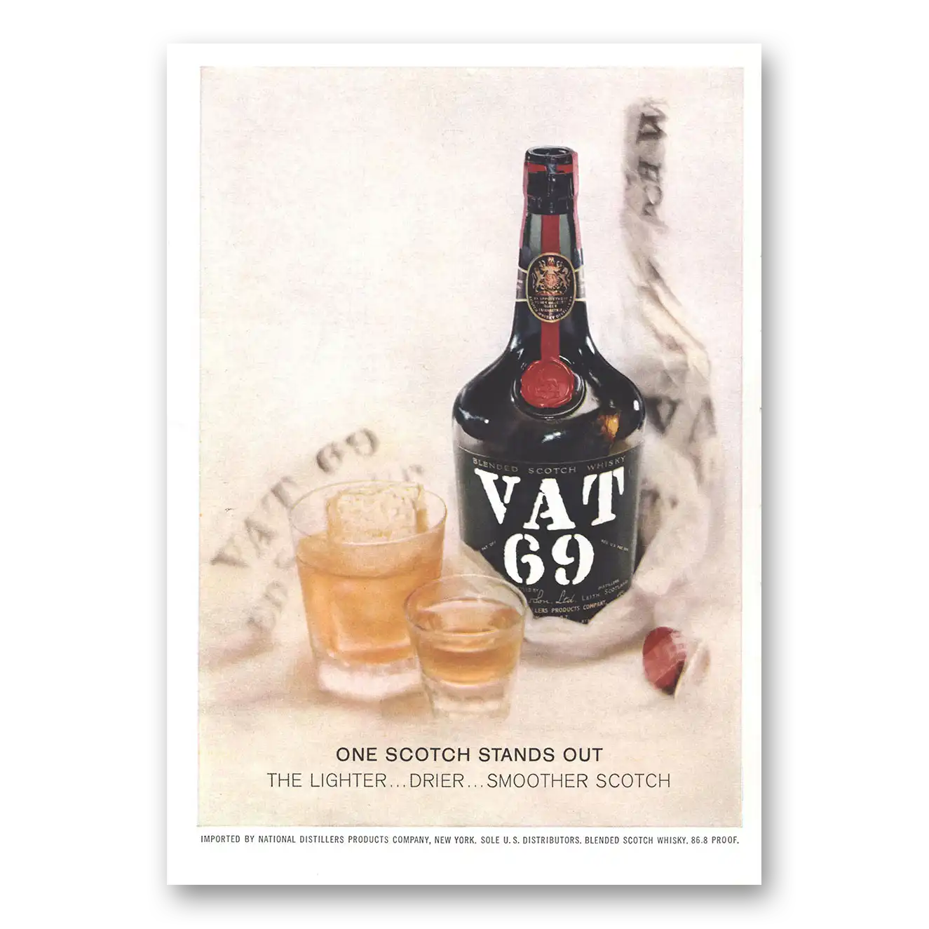 1959 VAT69 One Scotch Stands Out Vintage Magazine Print Ad