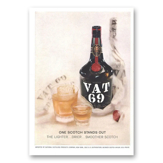 1959 VAT69 One Scotch Stands Out Vintage Magazine Print Ad