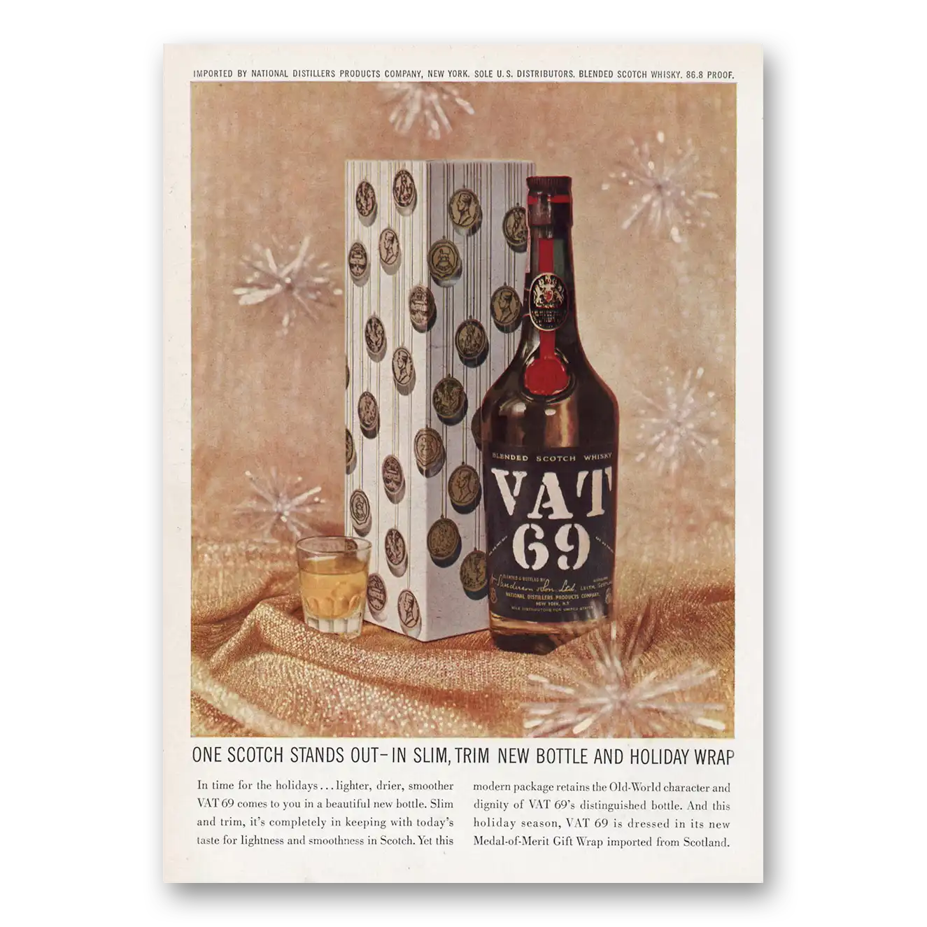 1959 VAT69 One Scotch Stands Out Holiday Wrap Vintage Magazine Print Ad