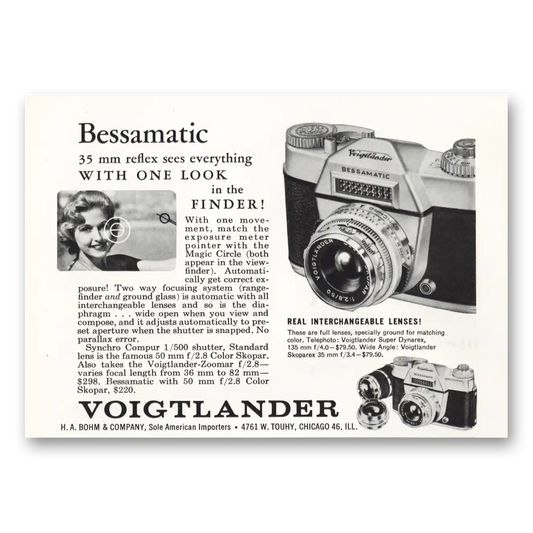 1959 Voigtlander Bessamatic Camera With One Look In the Finder Vintage Magazine Print Ad