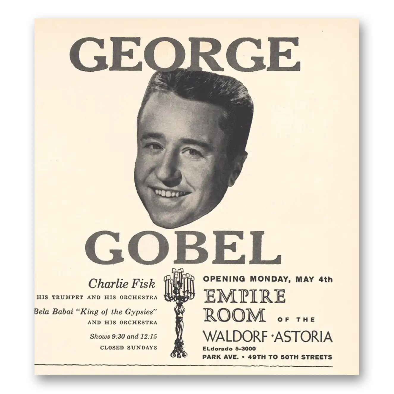 1959 Waldorf Astoria Empire Room George Gobel Vintage Magazine Print Ad