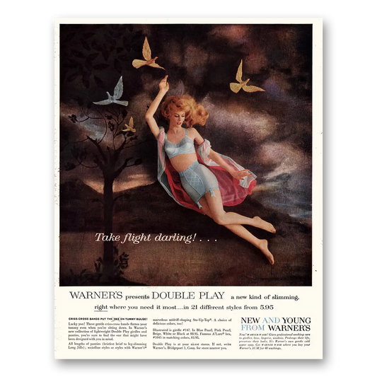 1959 Warners Undergarments Double Play Girdles Take Flight Darling Vintage Magazine Print Ad