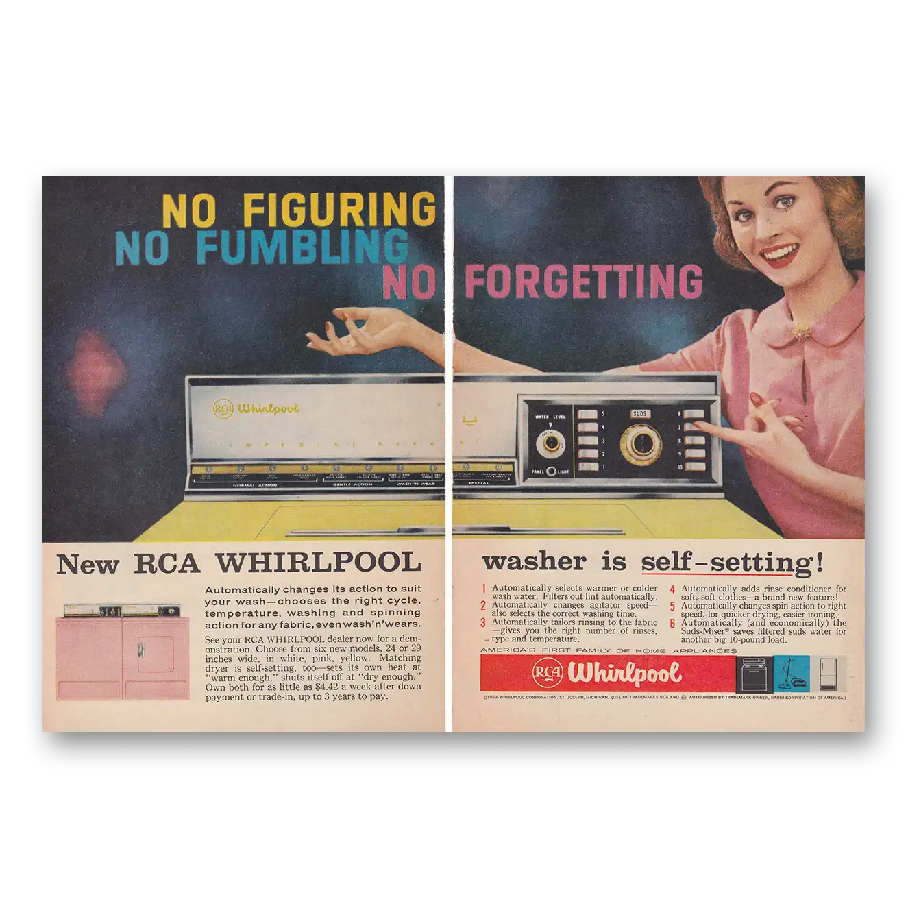 1959 Whirlpool Washer Washer No Figuring No Fumbling Vintage Magazine Print Ad