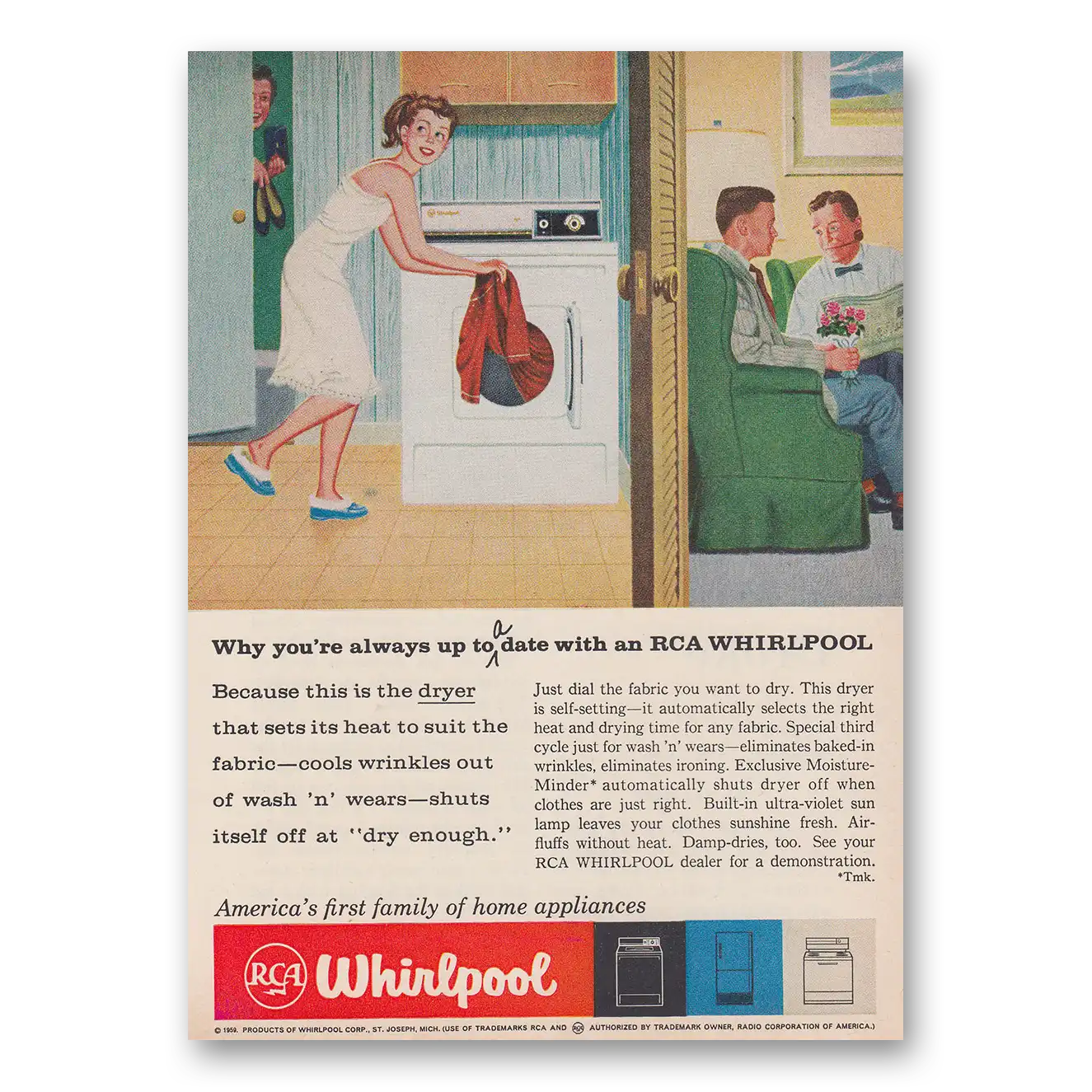 1959 Whirlpool Dryer Always Up To a Date Vintage Magazine Print Ad