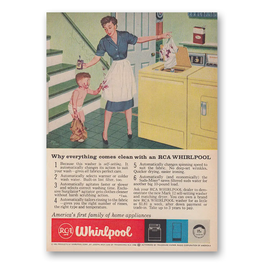 1959 Whirlpool Washer Dryer Why Everything Comes Clean Vintage Magazine Print Ad