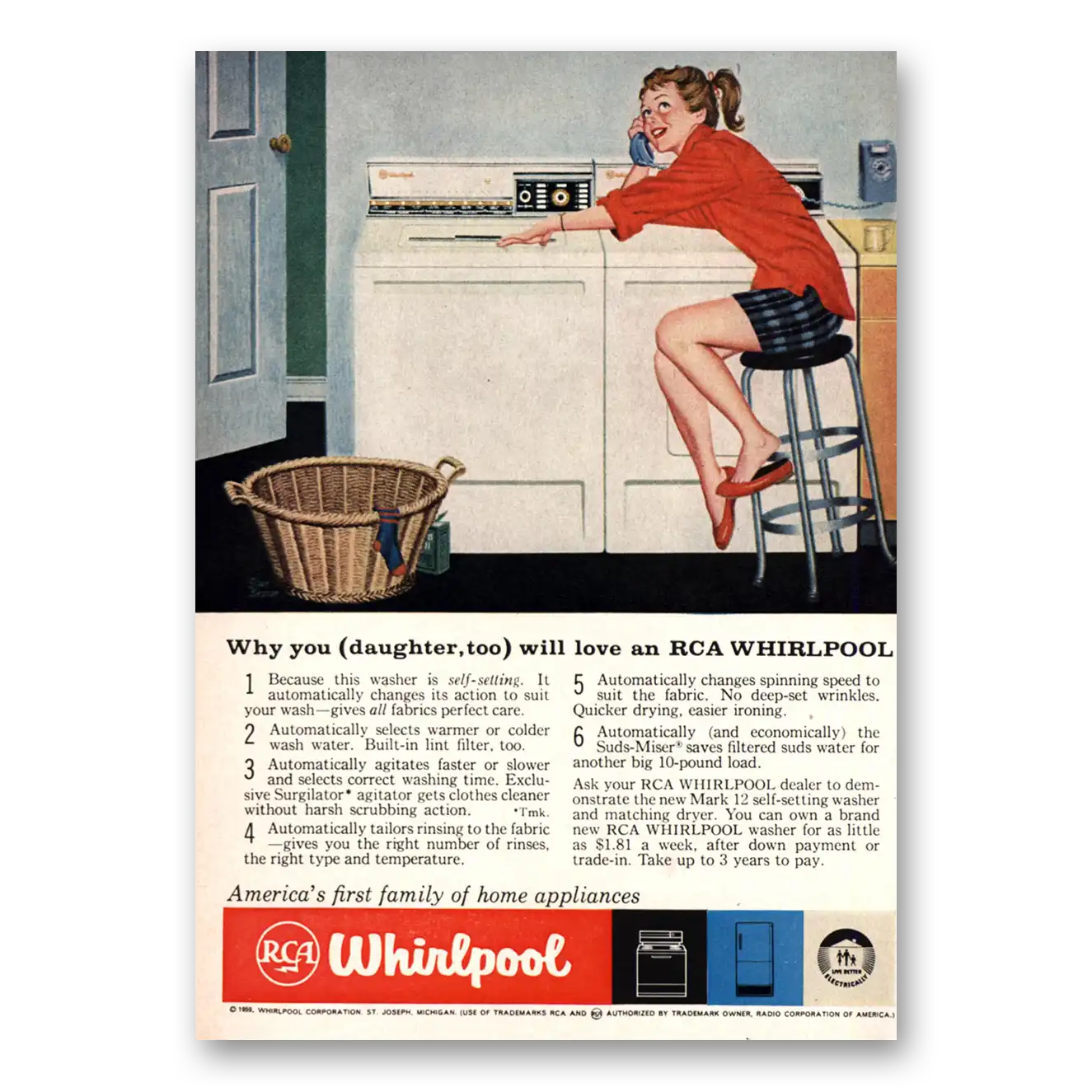 1959 Whirlpool Washer Dryer Daughter Too Will Love Vintage Magazine Print Ad