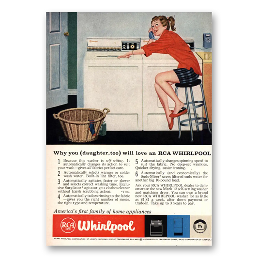 1959 Whirlpool Washer Dryer Daughter Too Will Love Vintage Magazine Print Ad