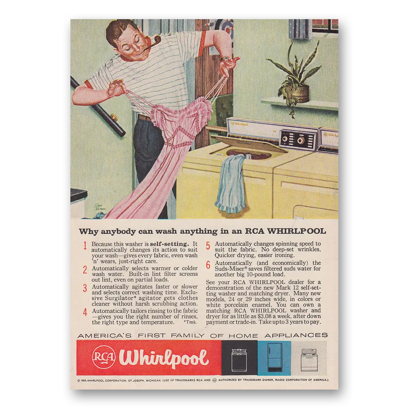 1959 Whirlpool Washer Dryer Washer Why Anybody Can Wash Anything Vintage Magazine Print Ad