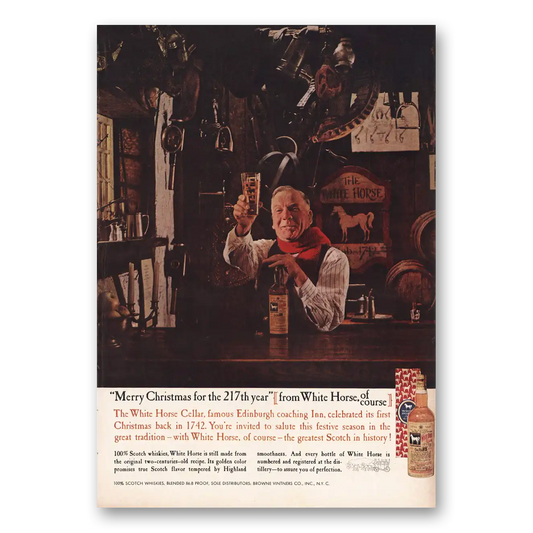 1959 White Horse Scotch Whisky Merry Christmas 217th Year Vintage Magazine Print Ad