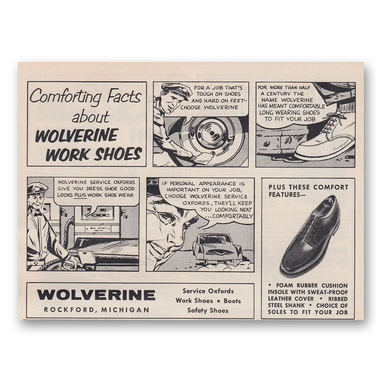 1959 Wolverine Work Shoes Work Shoes Comforting Facts Vintage Magazine Print Ad