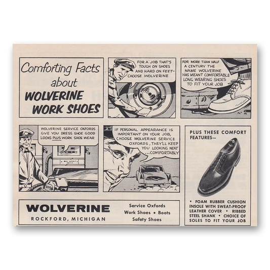 1959 Wolverine Work Shoes Work Shoes Comforting Facts Vintage Magazine Print Ad