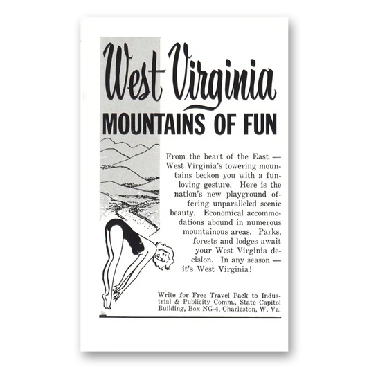 1959 West Virginia Mountains of Fun Vintage Magazine Print Ad