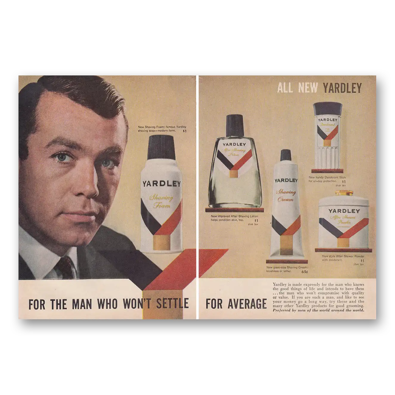 1959 Yardley After Shaving Lotion For the Man Who Wont Settle for Average Vintage Magazine Print Ad