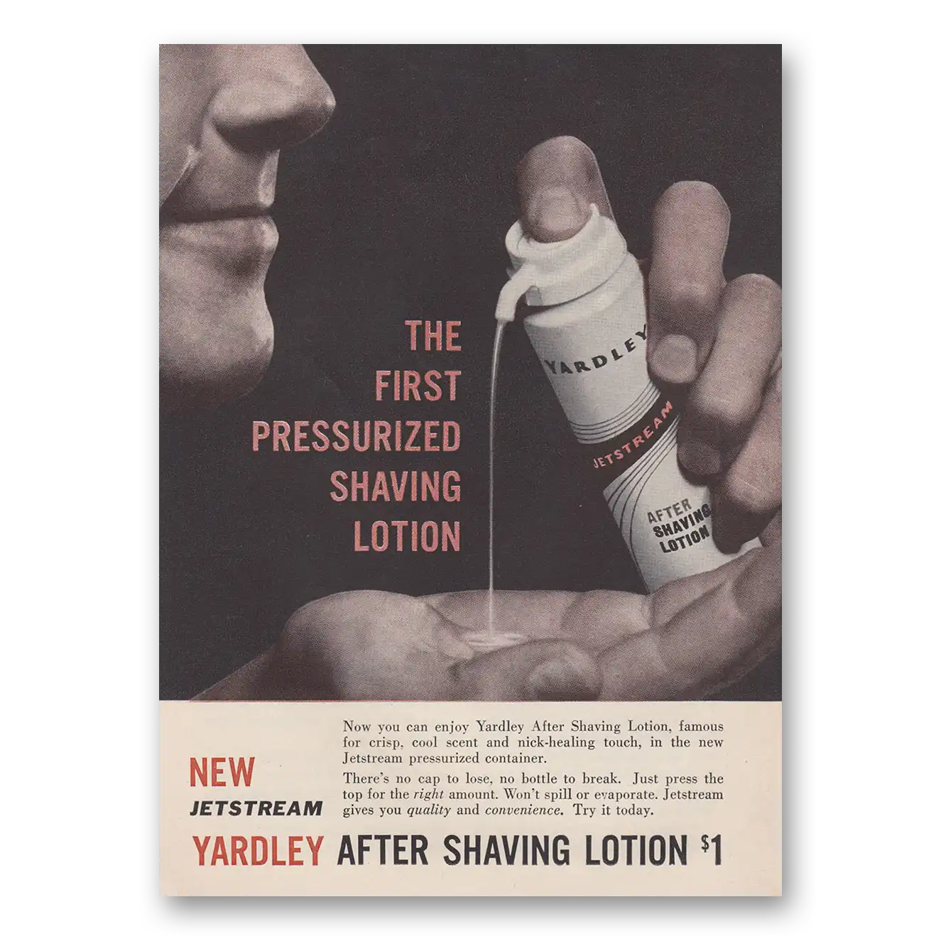 1959 Yardley After Shaving Lotion First Pressurized Shaving Lotion Vintage Magazine Print Ad