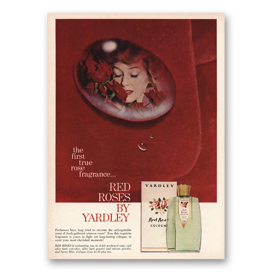 1959 Red Roses Cologne First True Rose Fragrance Vintage Magazine Print Ad