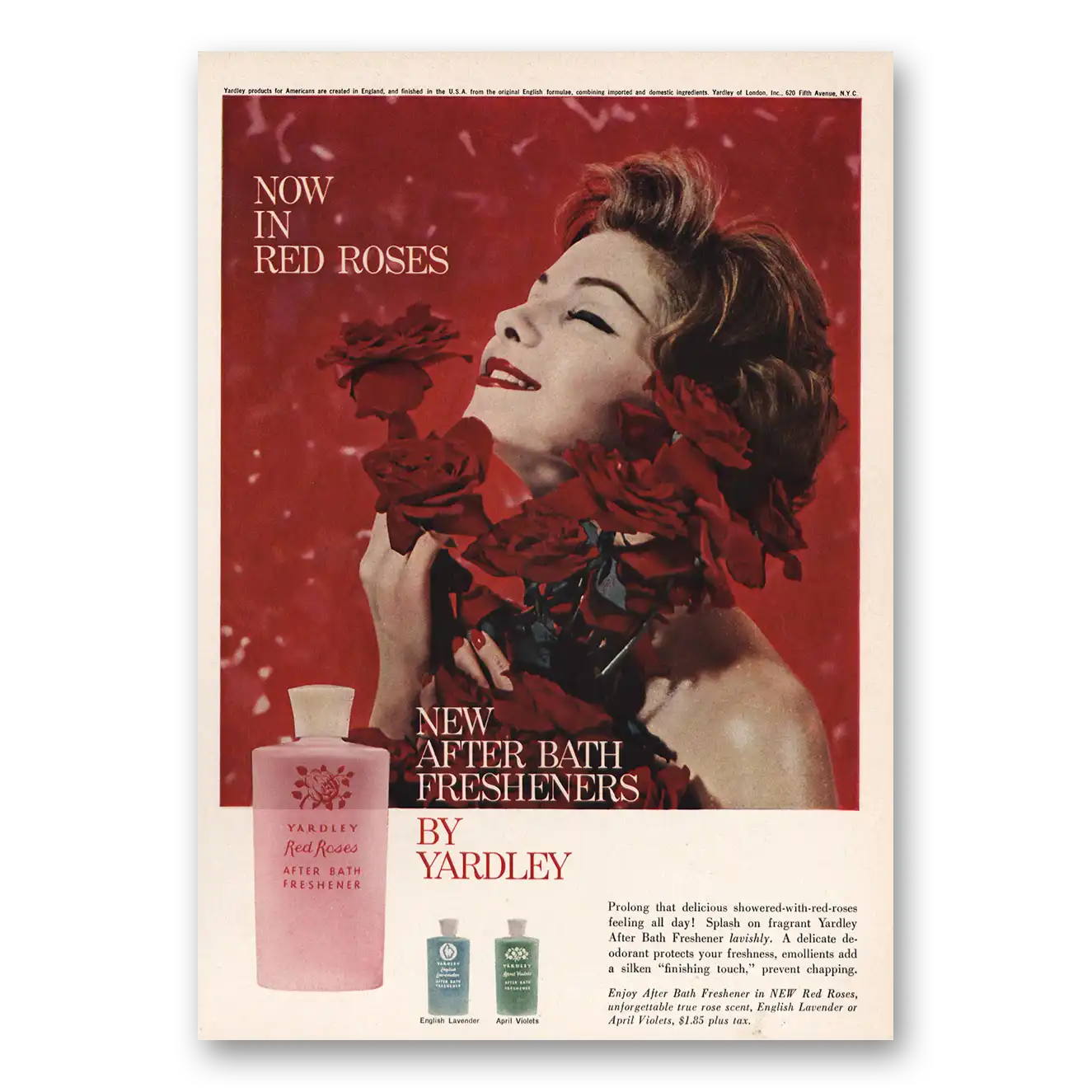 1959 Red Roses Cologne After Bath Fresheners Vintage Magazine Print Ad