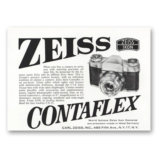 1959 Zeiss Ikon Contaflex Camera Unerring Precision Vintage Magazine Print Ad