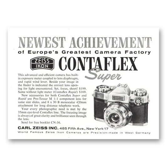 1959 Zeiss Ikon Camera Newest Achievement Vintage Magazine Print Ad