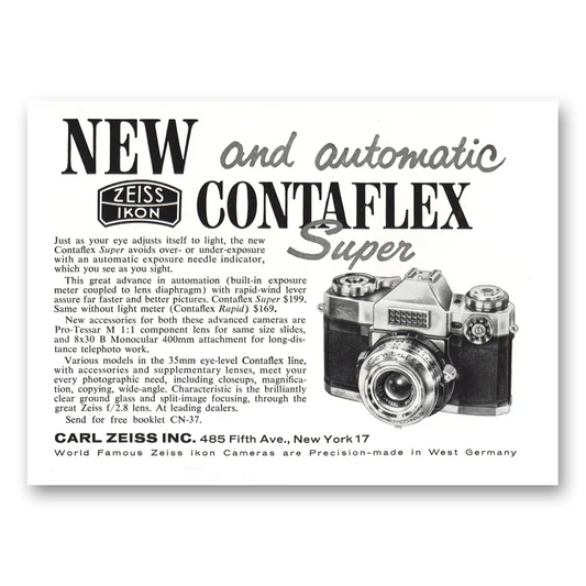 1959 Zeiss Ikon Contaflex Camera New and Automatic Vintage Magazine Print Ad