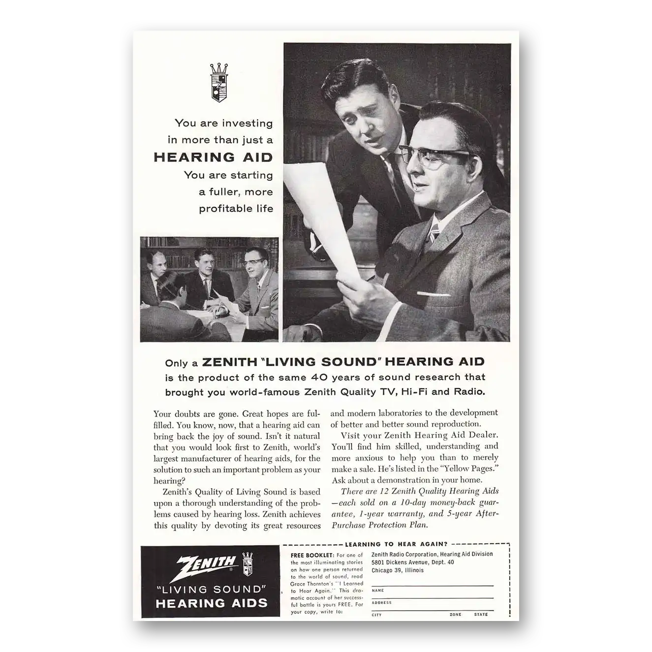 1959 Zenith Hearing Aid Fuller More Profitable Life Vintage Magazine Print Ad