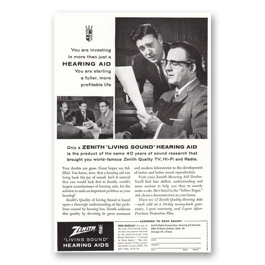 1959 Zenith Hearing Aid Fuller More Profitable Life Vintage Magazine Print Ad