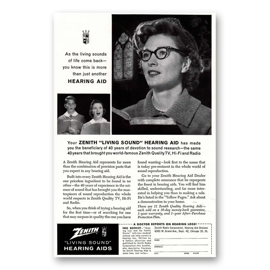 1959 Zenith Hearing Aid Living Sound Hearing Aid Church Vintage Magazine Print Ad