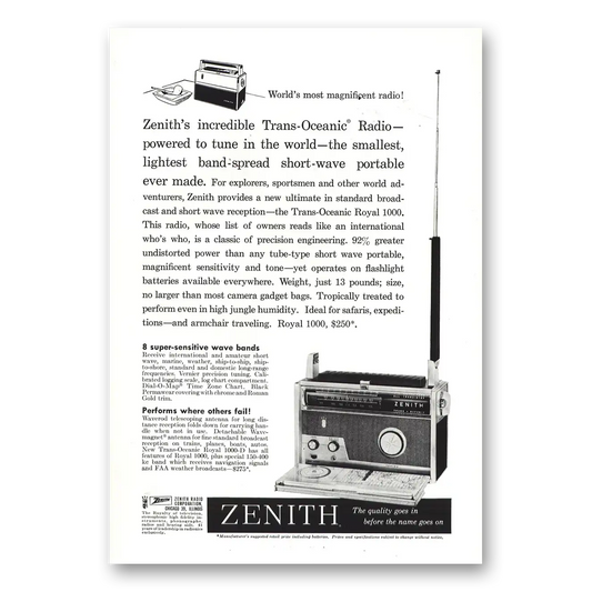 1959 Zenith Radio Super Sensitive Wave Vintage Magazine Print Ad