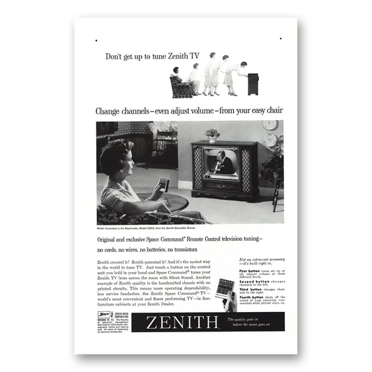 1959 Zenith Television Don’t Get Up to Tune Maybrooke Model Vintage Magazine Print Ad