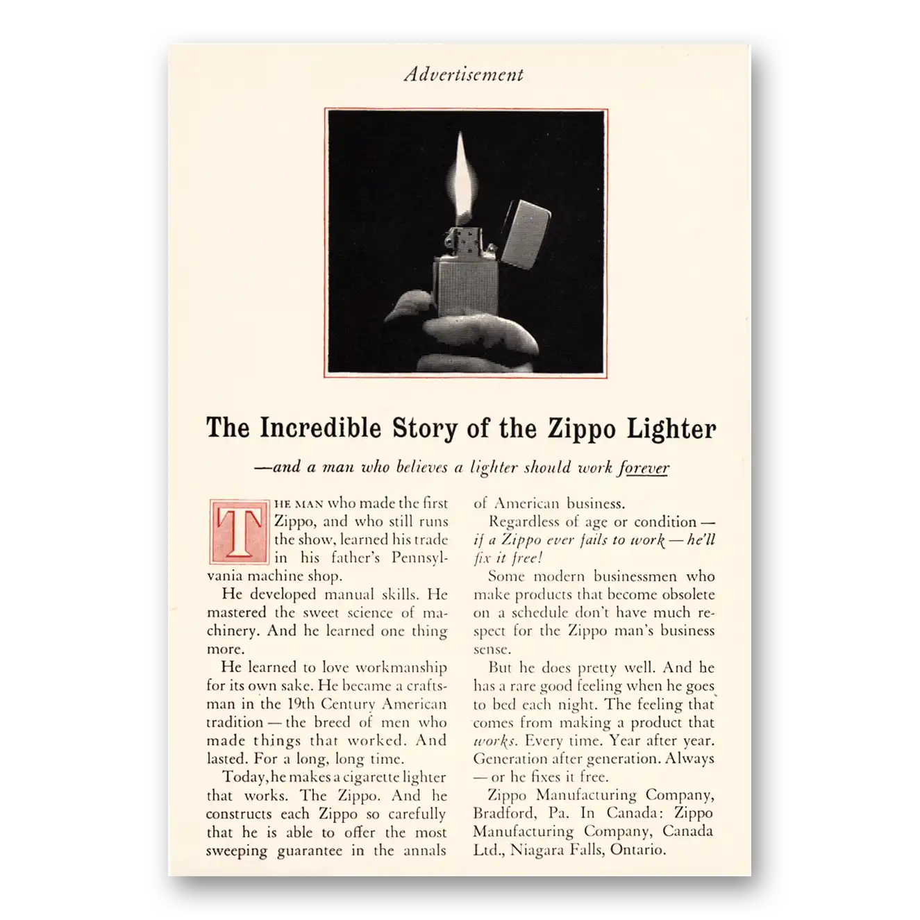 1959 Zippo Lighter Incredible Story of the Zippo Lighter Vintage Magazine Print Ad