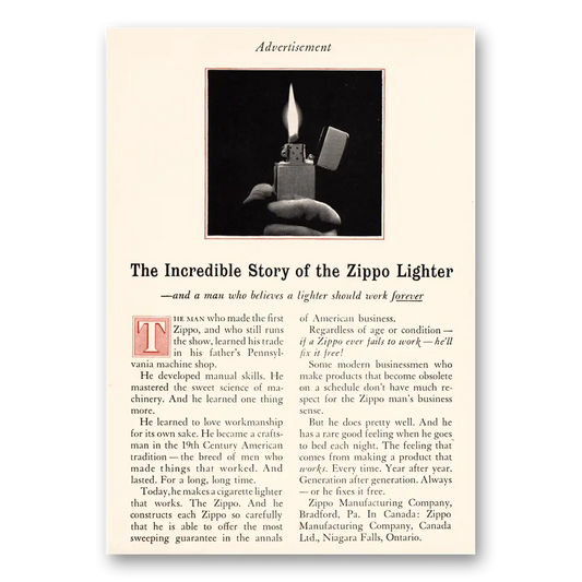 1959 Zippo Lighter Incredible Story of the Zippo Lighter Vintage Magazine Print Ad