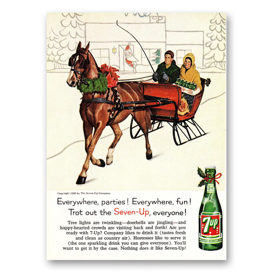 1960 7Up Sleigh Trot Out the Seven Up Vintage Magazine Print Ad