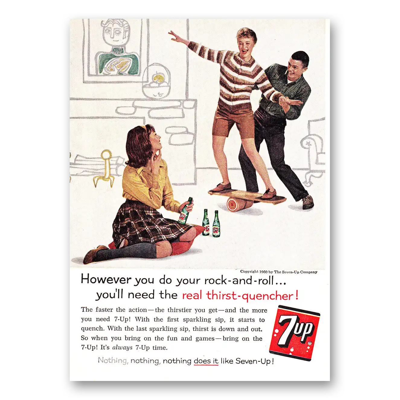 1960 7Up However You Do Your Rock and Roll Vintage Magazine Print Ad