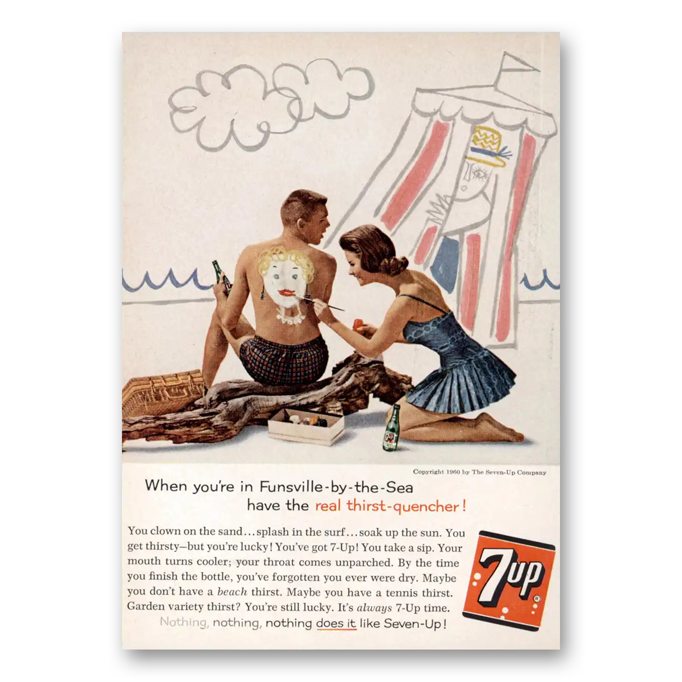 1960 7Up Funsville By the Sea Vintage Magazine Print Ad