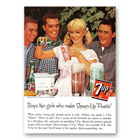 1960 7Up Boys Like Girls Who Make Seven Up Floats Vintage Magazine Print Ad