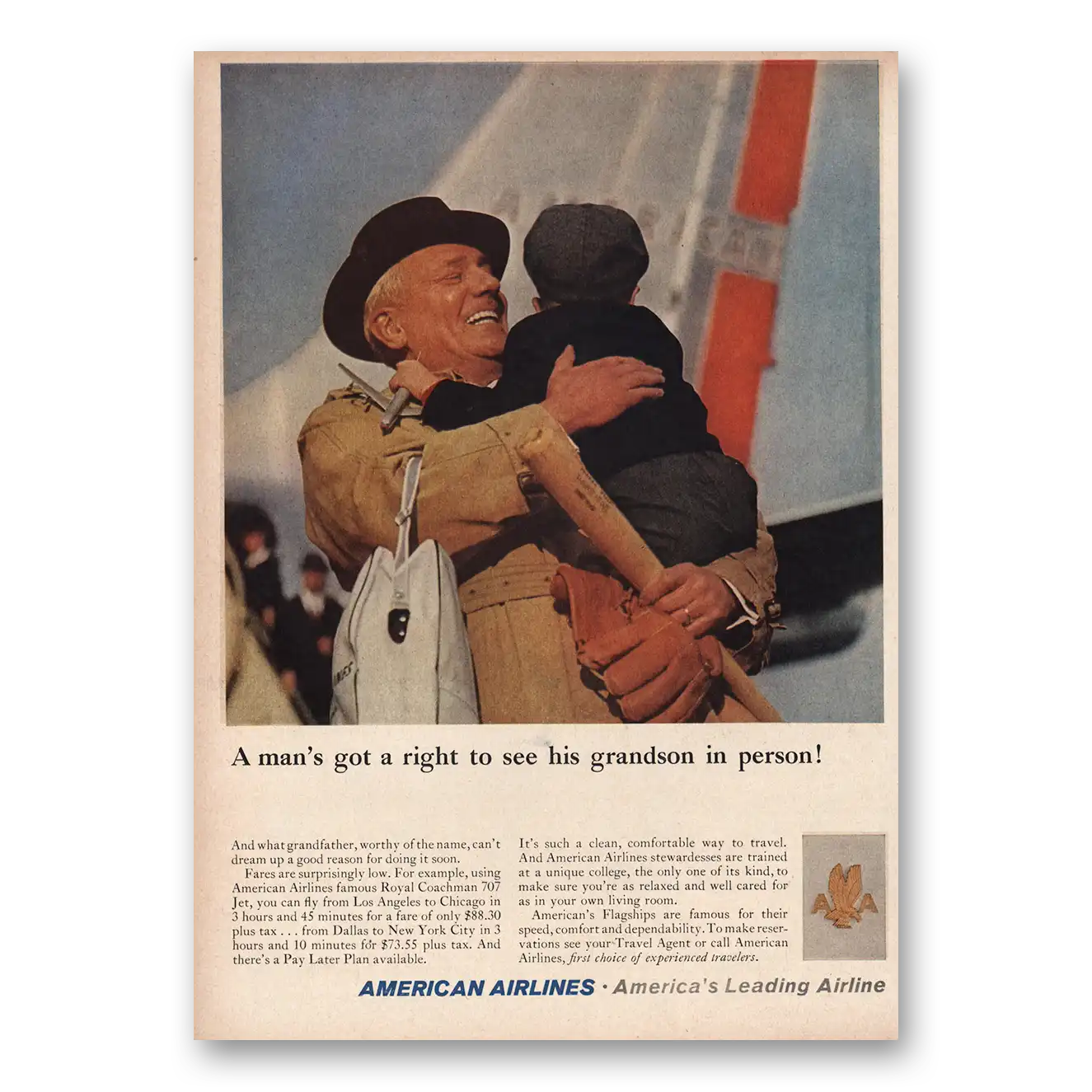 1960 American Airlines Mans Got a Right To See Grandson Vintage Magazine Print Ad