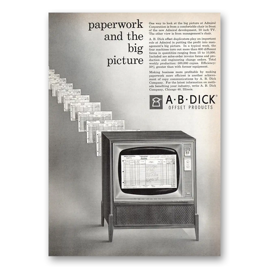 1960 AB Dick Duplicators Paperwork and the Big Picture Vintage Magazine Print Ad