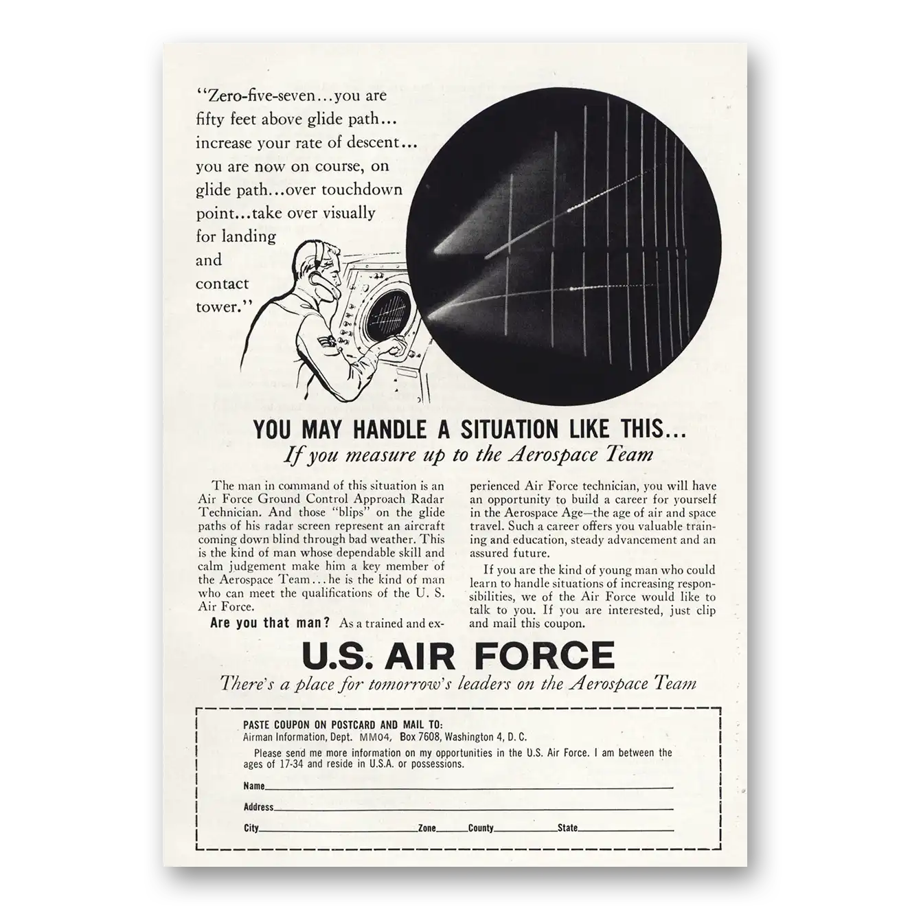 1960 US Air Force Situation Like This Aerospace Team Vintage Magazine Print Ad