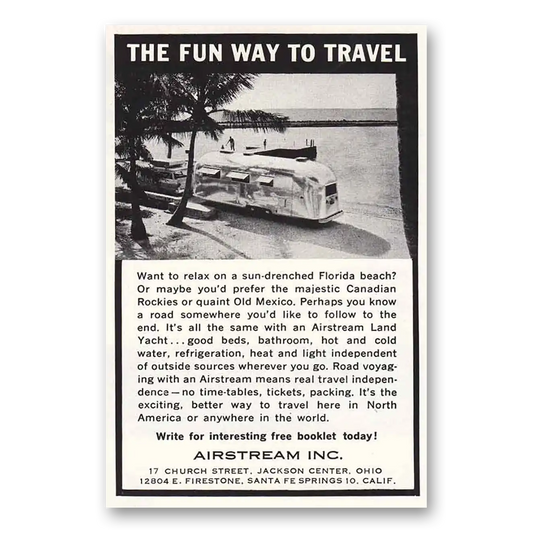 1960 Airstream Trailers Sun Drenched Florida Beach Vintage Magazine Print Ad