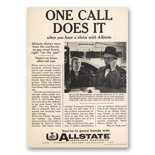 1960 Allstate Insurance One Call Does It All Vintage Magazine Print Ad