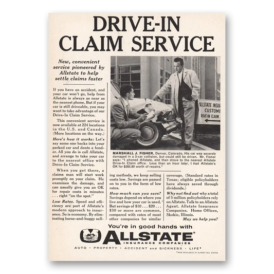 1960 Allstate Insurance Drive In Claim Service Vintage Magazine Print Ad