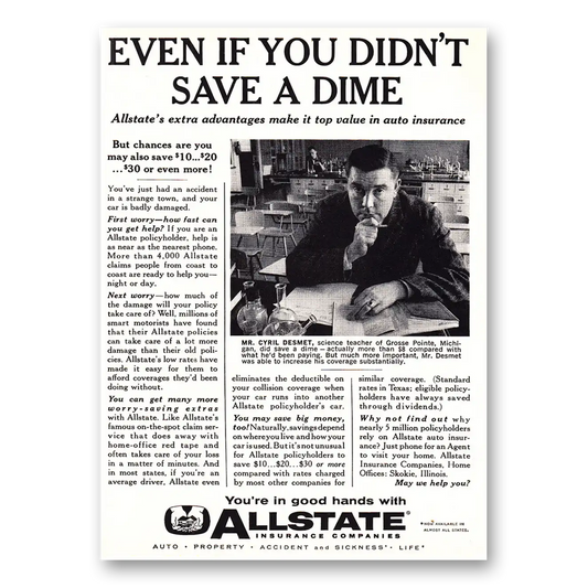 1960 Allstate Insurance Even If You Didn't Save a Dime Vintage Magazine Print Ad