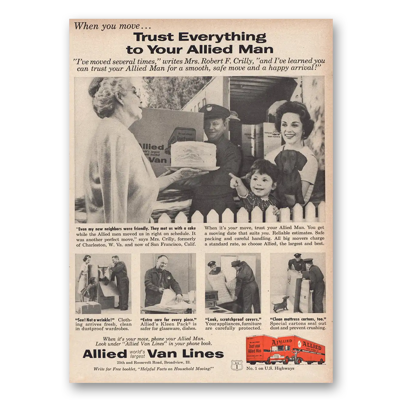 1960 Allied Van Lines Trust Everything Vintage Magazine Print Ad